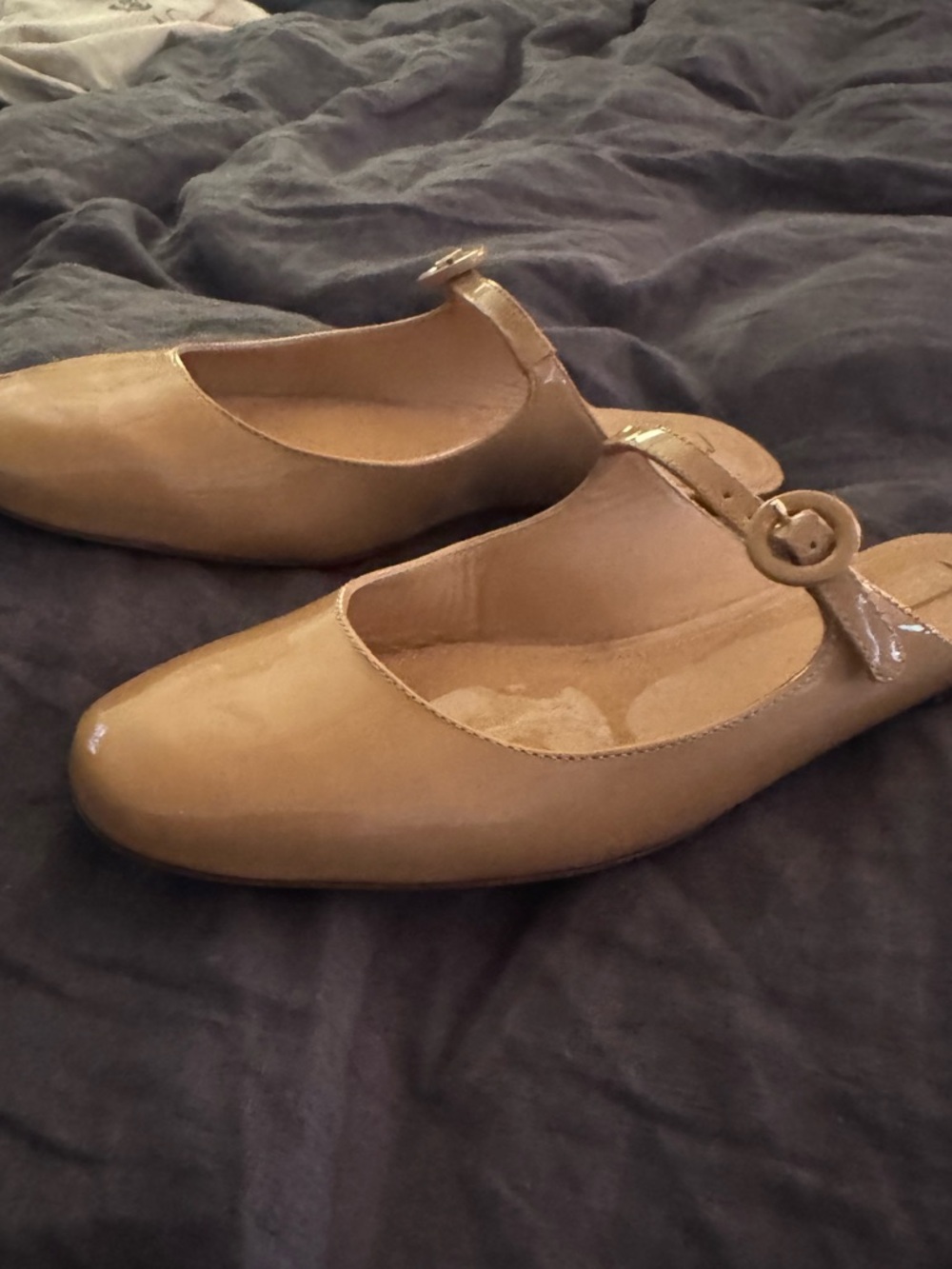 Larroude Tan Patent Leather Mary Jane Flats